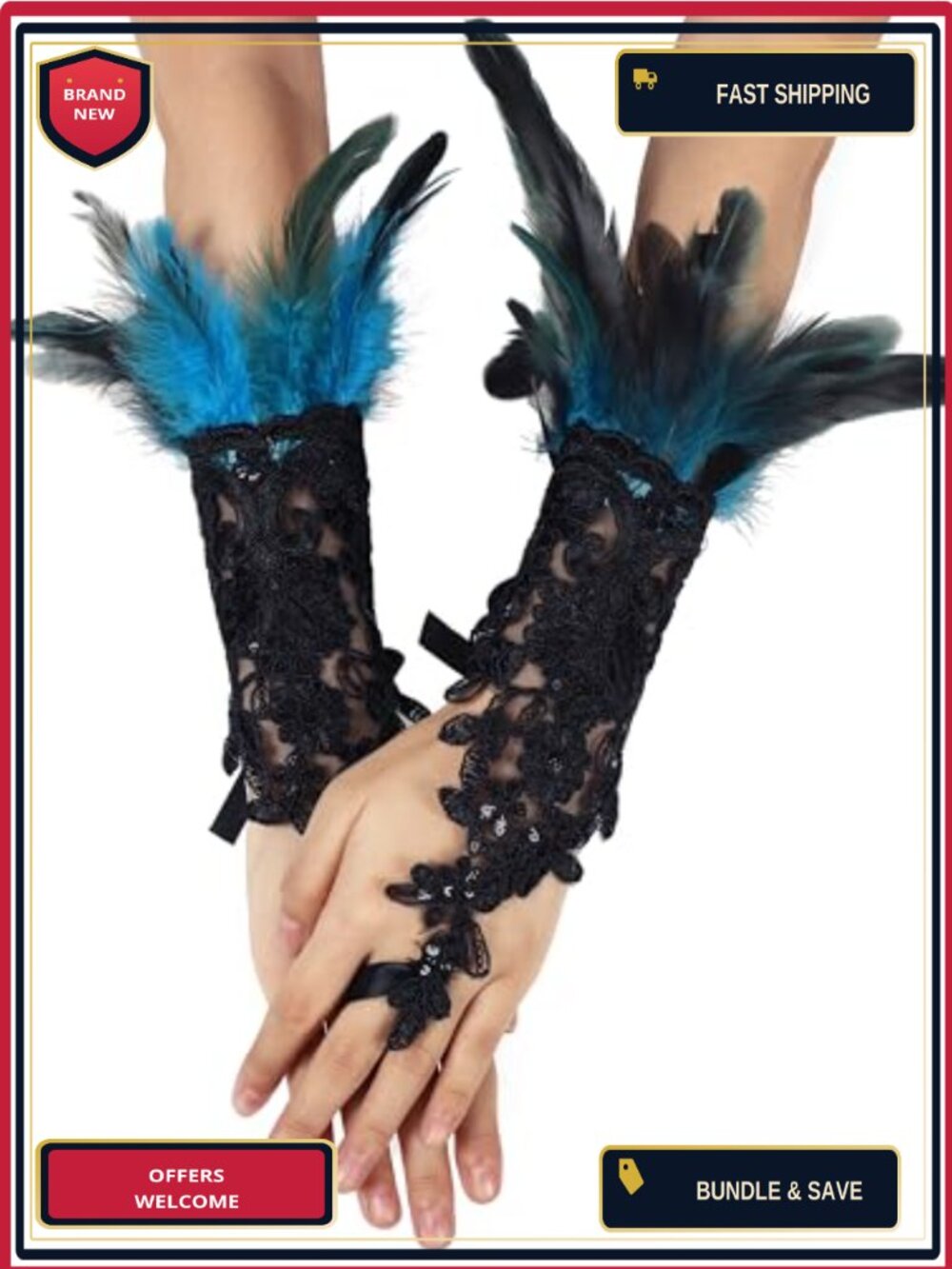 Feather Lace Gothic Long Sleeve Wrist Cuffs Halloween Costume Accessory